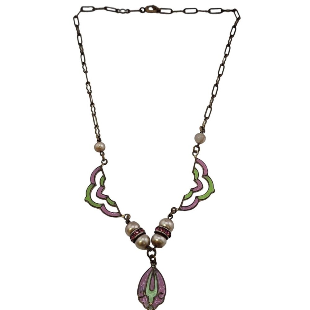 Antique Art Nouveau Spectacular Enameled Sautoir Necklace (A4879)